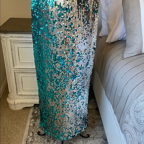 As U Wish Teal & Silver Sequin Slip Dress - Picture 5 of 12